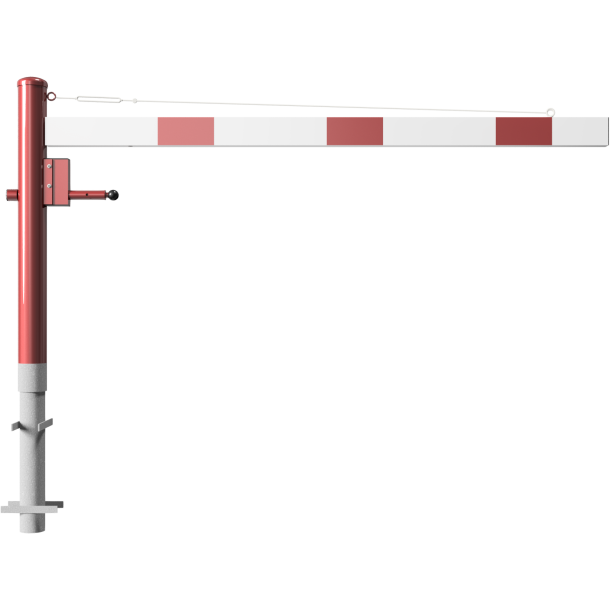 Swing barrier | with pull rope reinforcement | for casting in concrete, hot-dip galvanized and white coated with red reflecting stripes | Barrier arm length: 1500 mm | with Euro profile cylinder lock